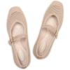 Frank Mully Womens Casual Flat Shoes Square Toe Shoes Knitted Mesh Flat Comfort Work Flat Shoes for Daily Washable(Ecru)