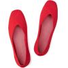 Frank Mully Womens Casual Flat Shoes Square Toe Shoes Knitted Work Flat Comfort Dressy Flat Shoes for Daily Washable(Bright Red)
