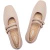 Frank Mully Women’s Flats Square Toe Mary Jane Shoes Ballet Flats with Strap Comfortable Slip On Knit Shoes Dressy Casual(Beige)