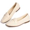 Frank Mully Women’s Loafer Flats Square Toe Comfortable Office Work Shoes, Cute Penny Loafer Slip On Walking Driving Shoes(6046beige)