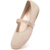 Frank Mully Women’s Mary Jane Flats Comfortable Dressy Ballet Flats Casual Round Toe Slip On Washable Knitted Fabric Office Work Woman Shoes(6088ecru)