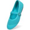 Frank Mully Women’s Mary Jane Flats Comfortable Dressy Ballet Flats Casual Round Toe Slip On Washable Knitted Fabric Office Work Woman Shoes(Aqua Blue/Mesh)