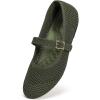 Frank Mully Women’s Mary Jane Flats Comfortable Dressy Ballet Flats Casual Round Toe Slip On Washable Knitted Fabric Office Work Woman Shoes(Armygreen/Mesh)