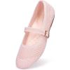 Frank Mully Women’s Mary Jane Flats Comfortable Dressy Ballet Flats Casual Round Toe Slip On Washable Knitted Fabric Office Work Woman Shoes(Baby Pink/Mesh)