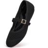 Frank Mully Women’s Mary Jane Flats Comfortable Dressy Ballet Flats Casual Round Toe Slip On Washable Knitted Fabric Office Work Woman Shoes(Black/Mesh)