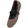 Frank Mully Women’s Mary Jane Flats Comfortable Dressy Ballet Flats Casual Round Toe Slip On Washable Knitted Fabric Office Work Woman Shoes(Black&brown Plaid)