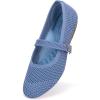 Frank Mully Women’s Mary Jane Flats Comfortable Dressy Ballet Flats Casual Round Toe Slip On Washable Knitted Fabric Office Work Woman Shoes(Blue/Mesh)
