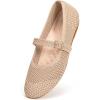 Frank Mully Women’s Mary Jane Flats Comfortable Dressy Ballet Flats Casual Round Toe Slip On Washable Knitted Fabric Office Work Woman Shoes(Ecru/Mesh)