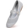 Frank Mully Women’s Mary Jane Flats Comfortable Dressy Ballet Flats Casual Round Toe Slip On Washable Knitted Fabric Office Work Woman Shoes(Lightgrey/Mesh)