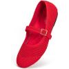 Frank Mully Women’s Mary Jane Flats Comfortable Dressy Ballet Flats Casual Round Toe Slip On Washable Knitted Fabric Office Work Woman Shoes(Red/Mesh)