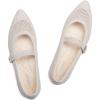 Frank Mully Women’s Mesh Flats Mary Jane Shoes Pointed Toe Lightweight with Adjustable Instep Strap Knit Flat Shoes for Women Dressy Casual Washable Walking Shoes(Ivory)