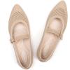 Frank Mully Women’s Mesh Flats Mary Jane Shoes Pointed Toe Lightweight with Adjustable Instep Strap Knit Flat Shoes for Women Dressy Casual Washable Walking Shoes(Ecru)
