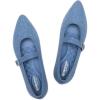 Frank Mully Women’s Mesh Flats Mary Jane Shoes Pointed Toe Lightweight with Adjustable Instep Strap Knit Flat Shoes for Women Dressy Casual Washable Walking Shoes(Solid Denim)
