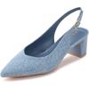 Frank Mully Women’s Slingback Heels Pointed Toe Work Pumps Comfortable Chunky Pumps Closed Toe Stylish Dressy Shoes(Denim/Pu)