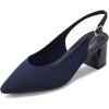 Frank Mully Women’s Slingback Heels Pointed Toe Work Pumps Comfortable Chunky Pumps Closed Toe Stylish Dressy Shoes(Navy/Knit)
