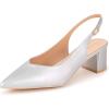 Frank Mully Women’s Slingback Heels Pointed Toe Work Pumps Comfortable Chunky Pumps Closed Toe Stylish Dressy Shoes(Silver/Pu)
