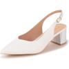 Frank Mully Women’s Slingback Heels Pointed Toe Work Pumps Comfortable Chunky Pumps Closed Toe Stylish Dressy Shoes(White/Pu)