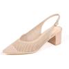 Frank Mully Women’s Slingback Heels Pointed Toe Work Pumps Comfortable Chunky Pumps Knitted Closed Toe Stylish Dressy Shoes(Almond/Mesh)