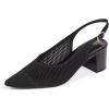Frank Mully Women’s Slingback Heels Pointed Toe Work Pumps Comfortable Chunky Pumps Knitted Closed Toe Stylish Dressy Shoes(Black/Mesh)