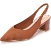 Frank Mully Women’s Slingback Heels Pointed Toe Work Pumps Comfortable Chunky Pumps Knitted Closed Toe Stylish Dressy Shoes(Brown)