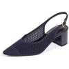 Frank Mully Women’s Slingback Heels Pointed Toe Work Pumps Comfortable Chunky Pumps Knitted Closed Toe Stylish Dressy Shoes(Navy/Mesh)