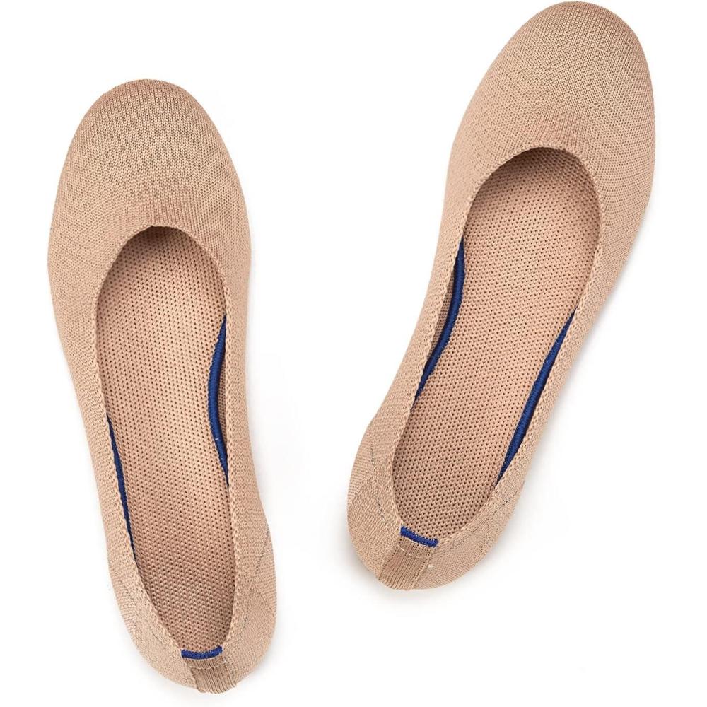 imageFrank Mully Womens Ballet Flat Shoes Knit Dress Shoes Round Toe Slip On Ballerina Flats for Woman Low Wedge Comfort Soft010ecru