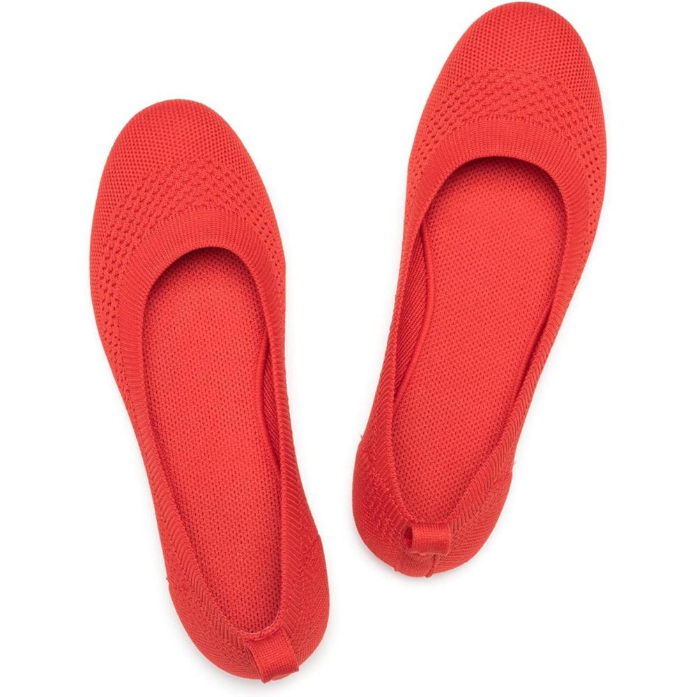 imageFrank Mully Womens Ballet Flat Shoes Knit Dress Shoes Round Toe Slip On Ballerina Flats for Woman Low Wedge Comfort Soft017red