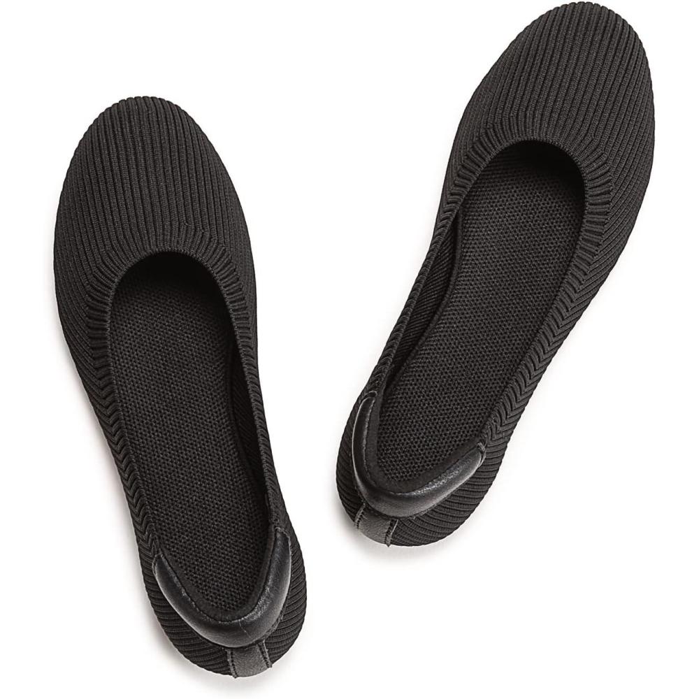 imageFrank Mully Womens Ballet Flat Shoes Knit Dress Shoes Round Toe Slip On Ballerina Flats for Woman Low Wedge Comfort Soft6012black