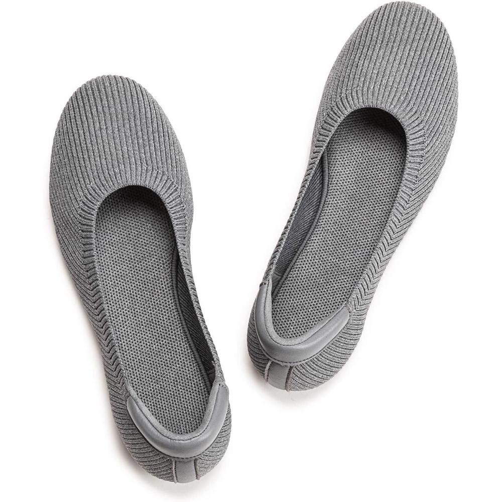 imageFrank Mully Womens Ballet Flat Shoes Knit Dress Shoes Round Toe Slip On Ballerina Flats for Woman Low Wedge Comfort Soft6012grey