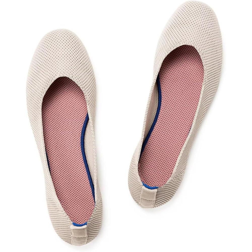 imageFrank Mully Womens Ballet Flat Shoes Knit Dress Shoes Round Toe Slip On Ballerina Flats for Woman Low Wedge Comfort SoftApricot