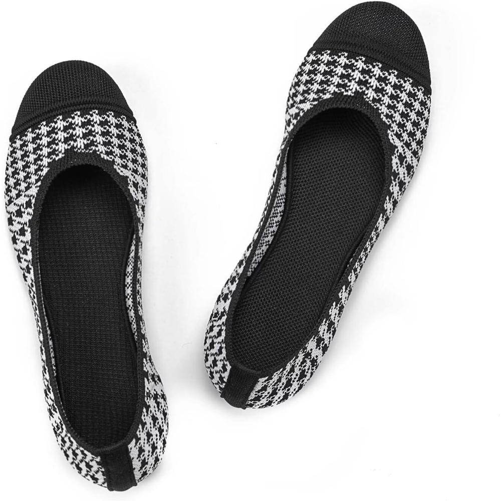 imageFrank Mully Womens Ballet Flat Shoes Knit Dress Shoes Round Toe Slip On Ballerina Flats for Woman Low Wedge Comfort SoftBlack and White