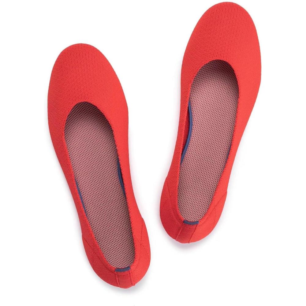 imageFrank Mully Womens Ballet Flat Shoes Knit Dress Shoes Round Toe Slip On Ballerina Flats for Woman Low Wedge Comfort SoftBright Red