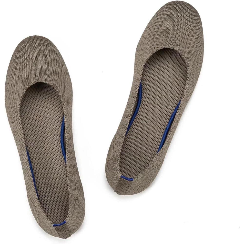 imageFrank Mully Womens Ballet Flat Shoes Knit Dress Shoes Round Toe Slip On Ballerina Flats for Woman Low Wedge Comfort SoftCamel