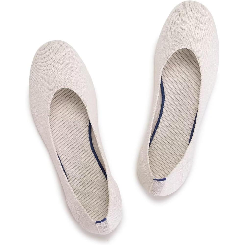 imageFrank Mully Womens Ballet Flat Shoes Knit Dress Shoes Round Toe Slip On Ballerina Flats for Woman Low Wedge Comfort SoftCream
