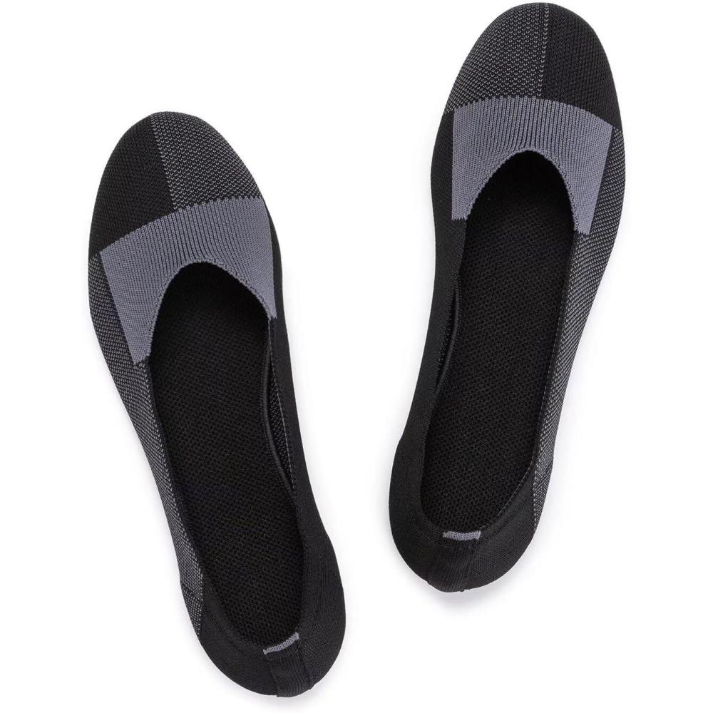imageFrank Mully Womens Ballet Flat Shoes Knit Dress Shoes Round Toe Slip On Ballerina Flats for Woman Low Wedge Comfort SoftGrey