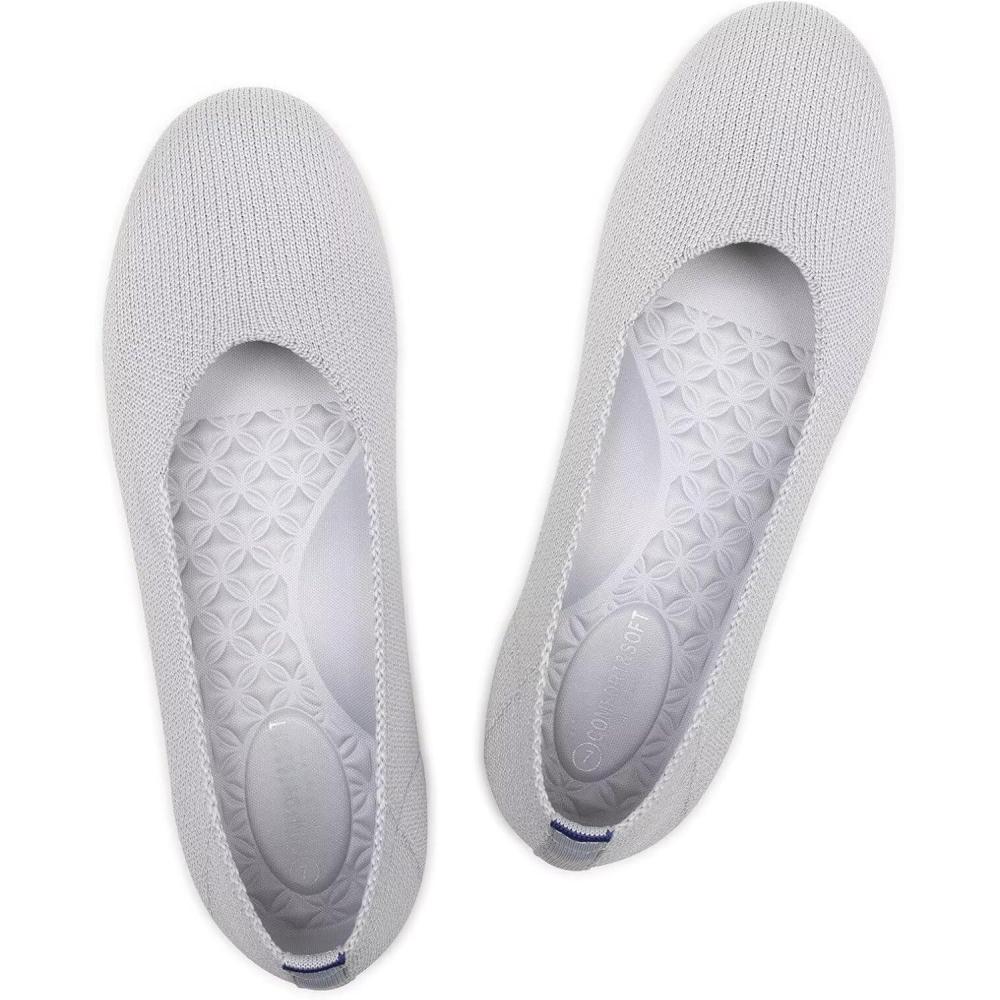 imageFrank Mully Womens Ballet Flat Shoes Knit Dress Shoes Round Toe Slip On Ballerina Flats for Woman Low Wedge Comfort SoftLight Gray