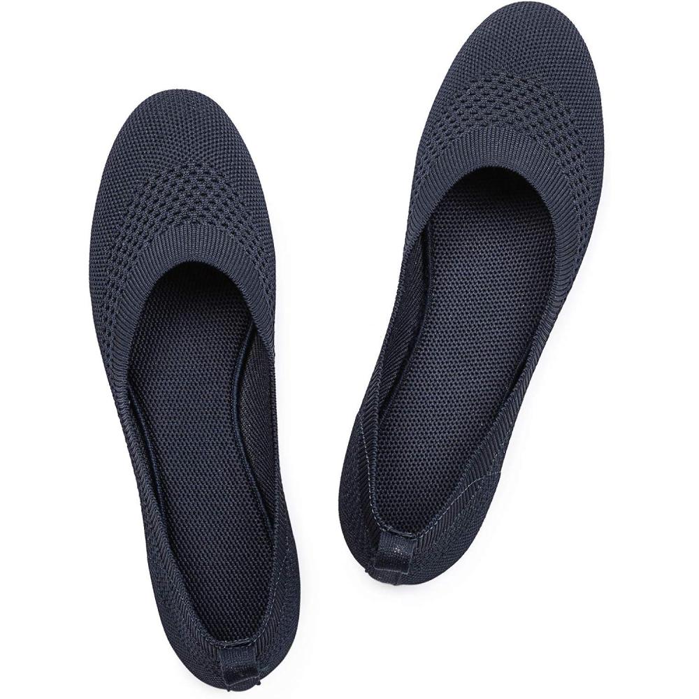 imageFrank Mully Womens Ballet Flat Shoes Knit Dress Shoes Round Toe Slip On Ballerina Flats for Woman Low Wedge Comfort SoftNavy