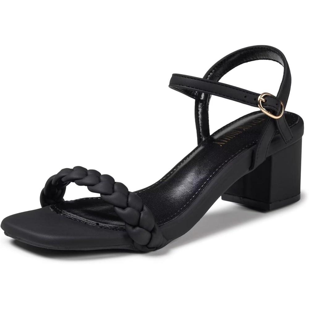 imageFrank Mully Womens Braided Sandal Heels Ankle Strap Comfortable Blocked Heeled Sandals Square Open Toe Cute Prom Pump Sandals ShoesMatte Black