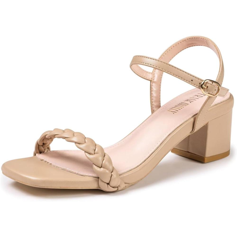 imageFrank Mully Womens Braided Sandal Heels Ankle Strap Comfortable Blocked Heeled Sandals Square Open Toe Cute Prom Pump Sandals ShoesNude