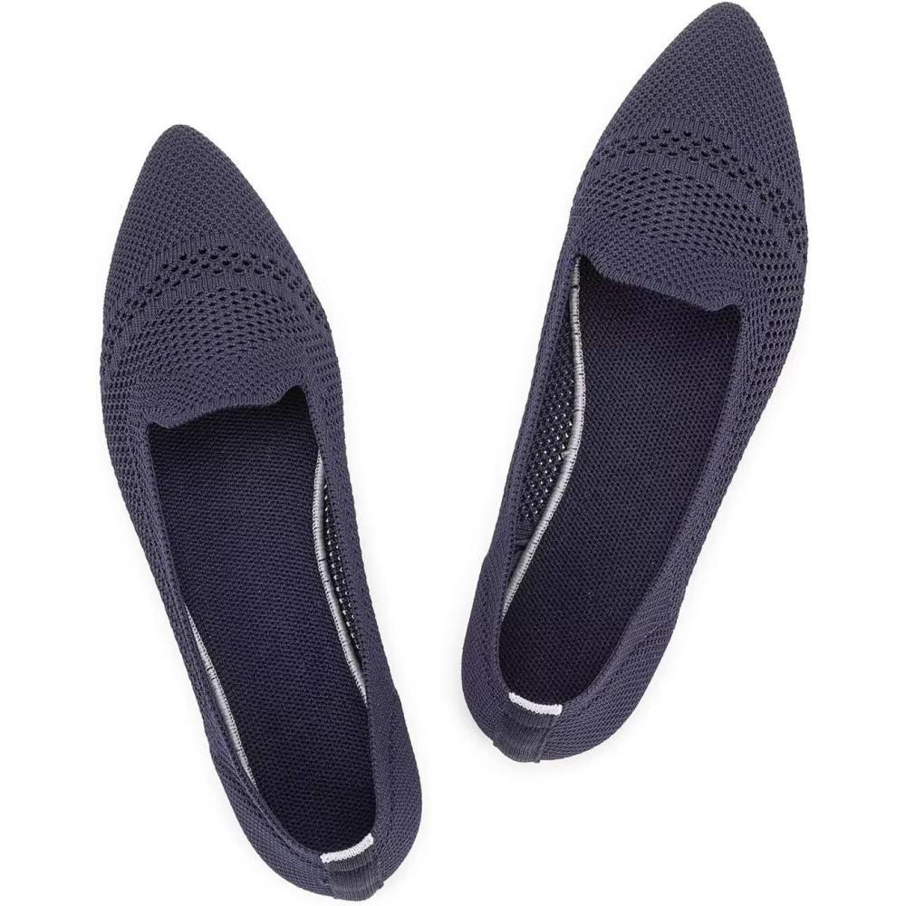 imageFrank Mully Womens Casual Loafer Flats Slip On Loafer Shoes Comfortable Knit Flat Shoes Classics Pointy Toe Loafer Flatsfor WorkTravel6013 Navy
