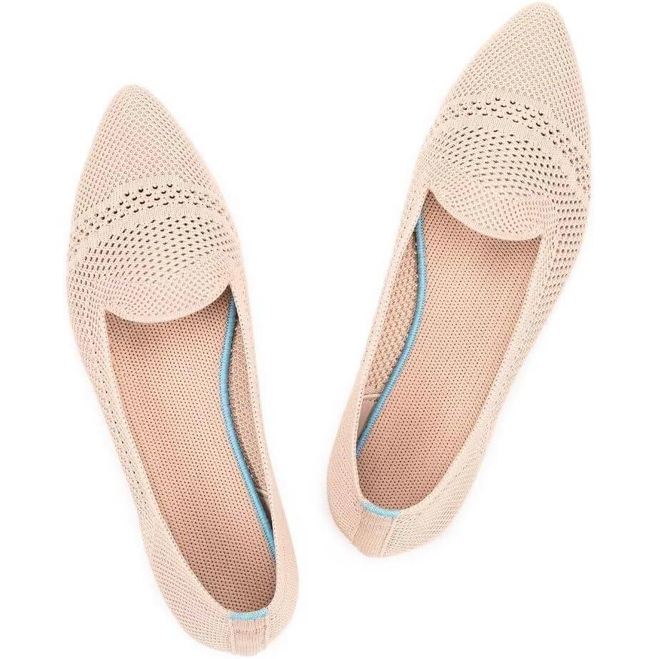imageFrank Mully Womens Casual Loafer Flats Slip On Loafer Shoes Comfortable Knit Flat Shoes Classics Pointy Toe Loafer Flatsfor WorkTravel6013 Nude