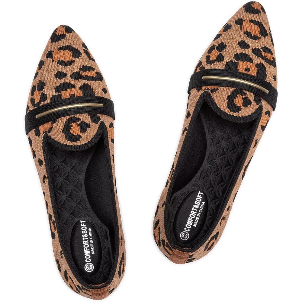 imageFrank Mully Womens Casual Loafer Flats Slip On Loafer Shoes Comfortable Knit Flat Shoes Classics Pointy Toe Loafer Flatsfor WorkTravel6052leopard B