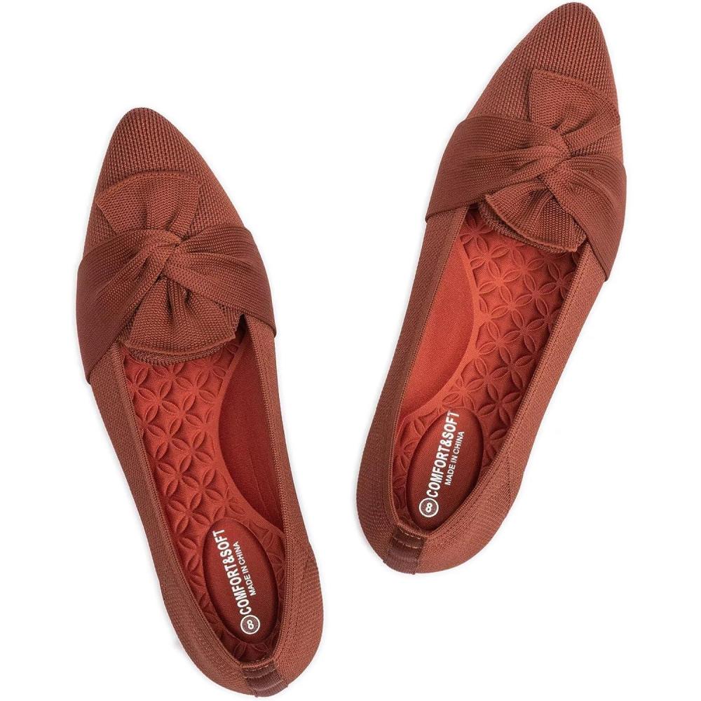 imageFrank Mully Womens Casual Loafer Flats Slip On Loafer Shoes Comfortable Knit Flat Shoes Classics Pointy Toe Loafer Flatsfor WorkTravel6111orange