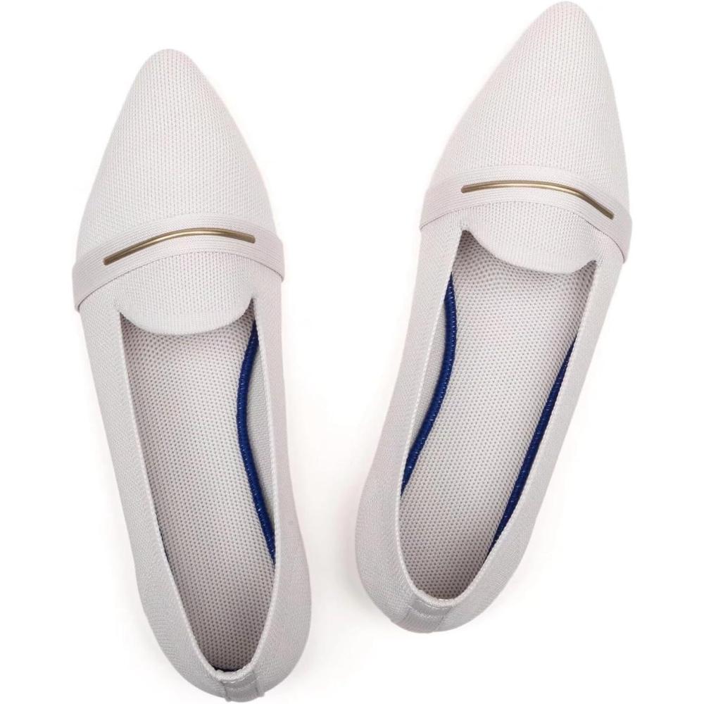 imageFrank Mully Womens Casual Loafer Flats Slip On Loafer Shoes Comfortable Knit Flat Shoes Classics Pointy Toe Loafer Flatsfor WorkTravelBeige