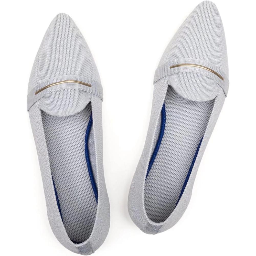 imageFrank Mully Womens Casual Loafer Flats Slip On Loafer Shoes Comfortable Knit Flat Shoes Classics Pointy Toe Loafer Flatsfor WorkTravelGrey