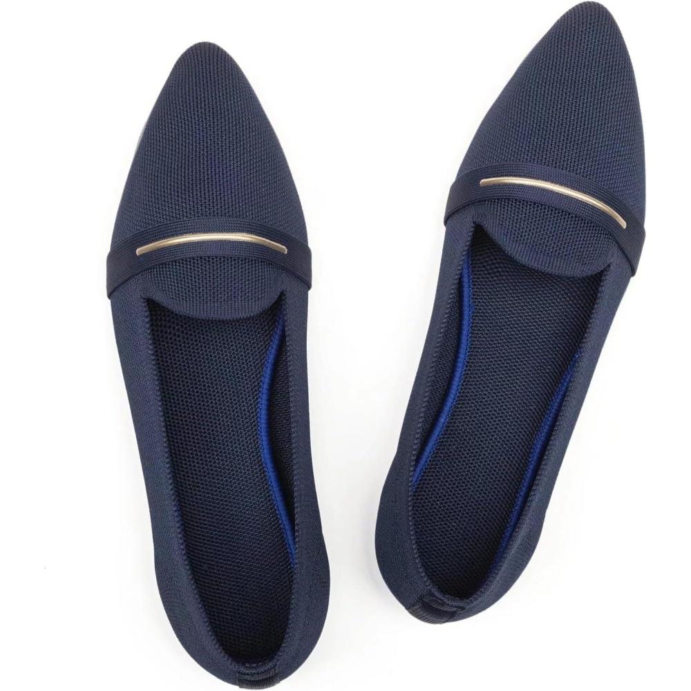imageFrank Mully Womens Casual Loafer Flats Slip On Loafer Shoes Comfortable Knit Flat Shoes Classics Pointy Toe Loafer Flatsfor WorkTravelNavy