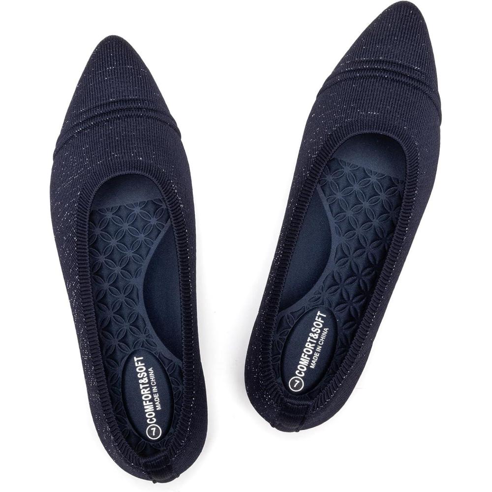 imageFrank Mully Womens Pointed Toe Flats Slip On Flat Knit Ballet Flats Shoes Women Dressy Comfortable Work Flats Office ShoesBlue