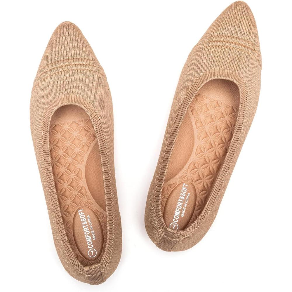 imageFrank Mully Womens Pointed Toe Flats Slip On Flat Knit Ballet Flats Shoes Women Dressy Comfortable Work Flats Office ShoesEcru
