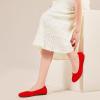 Frank Mully Women’s Ballet Flat Shoes Knit Dress Shoes Round Toe Slip On Ballerina Flats for Woman Low Wedge Comfort Soft(017red)