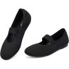 Frank Mully Womens Ballet Flats Casual Round Toe Knit Fabric Flats for Women with Single Strap Ballerina Flat Shoes Lightweight Dressy Shoes for Woman(All Black)